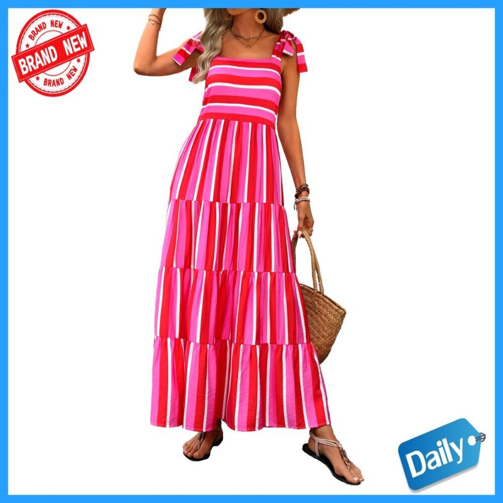 Sleeveless Maxi Dress Flowy Tiered Boho Casual Summer Spaghetti Strap Beach